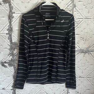 ASICS Quarter Zip Athletic Top Black White Stripes